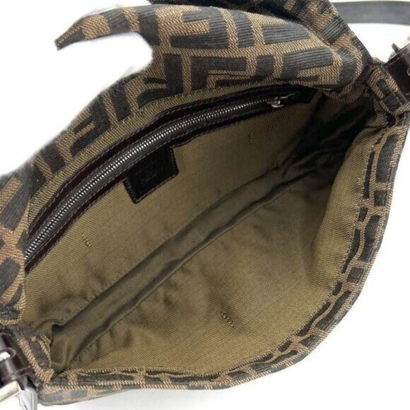 Authentic FENDI Zucca Mamma Baguette Canvas Leather Shoulder Bag Brown - Picture 6 of 11